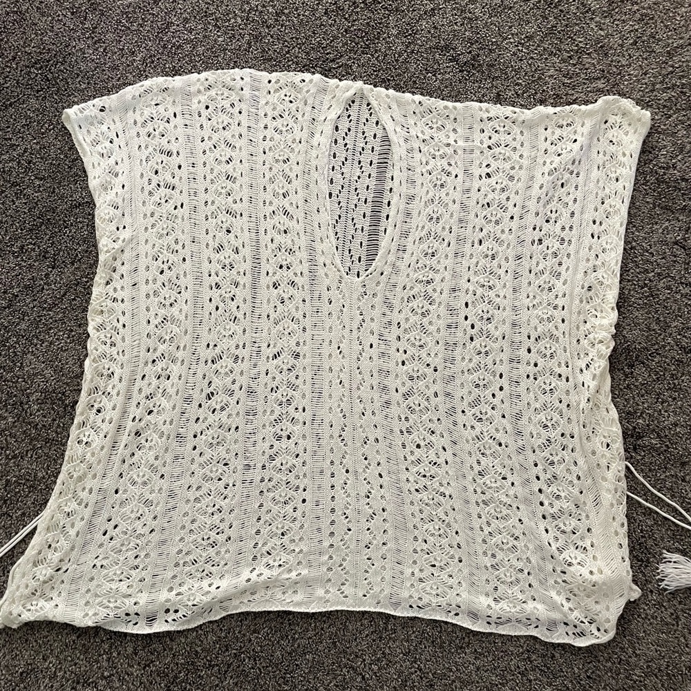 Crochet Swim Cover Up. Side Panel Drawstrings.